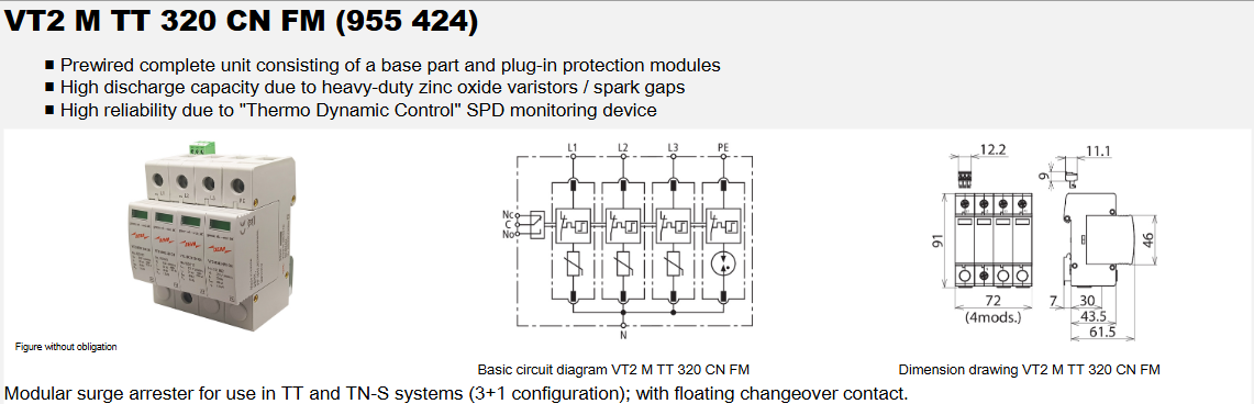 Chống Sét Nguồn Điện DEHN Loại 2 VT2 M TT 320 CN FM - 955424