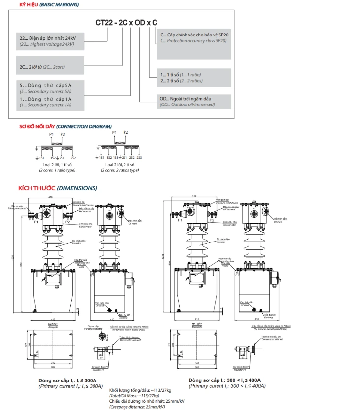 Biến Dòng 22KV Ngâm Dầu 2 Mạch 1-400A EMIC - EM5F15