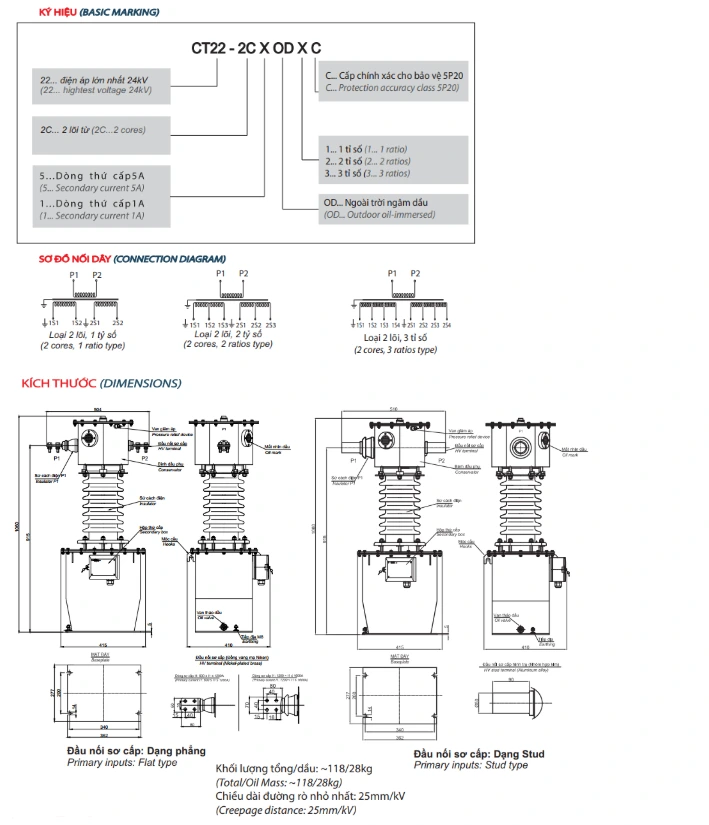 Biến Dòng 22KV Ngâm Dầu 2 Mạch 200-1600A EMIC - EM5F18
