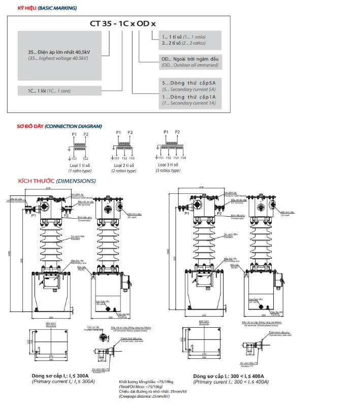 Biến Dòng 35KV Ngâm Dầu 1 Mạch 1-500A EMIC - EM5K01