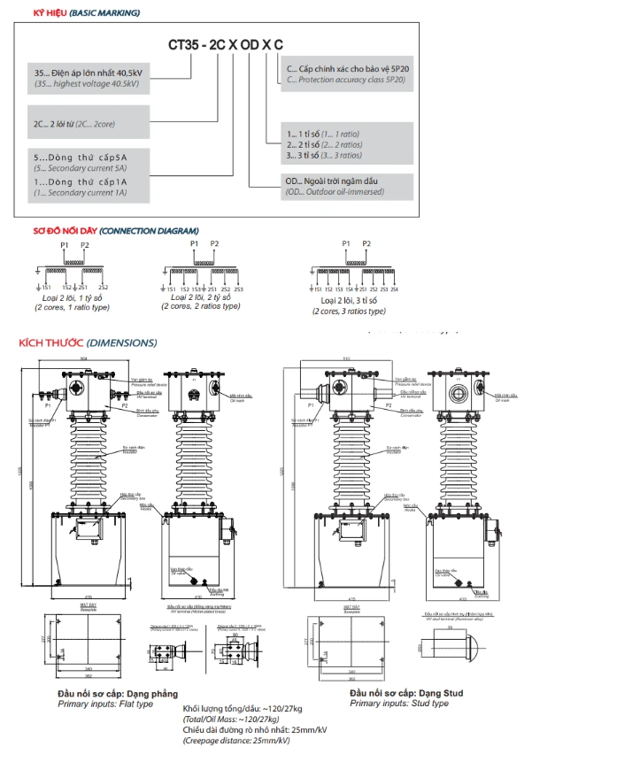 Biến Dòng 35KV Ngâm Dầu 2 Mạch 200-1600A EMIC - EM5K18