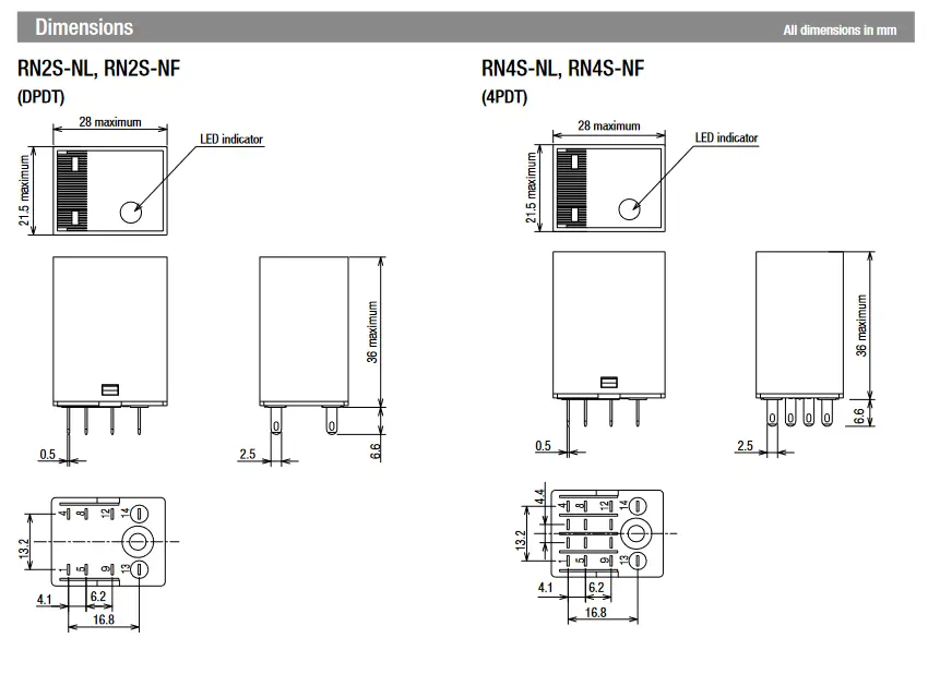 Rơ Le Trung Gian IDEC RN2S-NL-D24 8 Chân 24VDC DPDT chính hãng